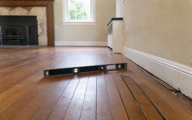 Sloping uneven floor in a home interior